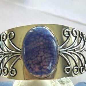 925 Sterling Solar Agate Bangle Cuff Bracelet